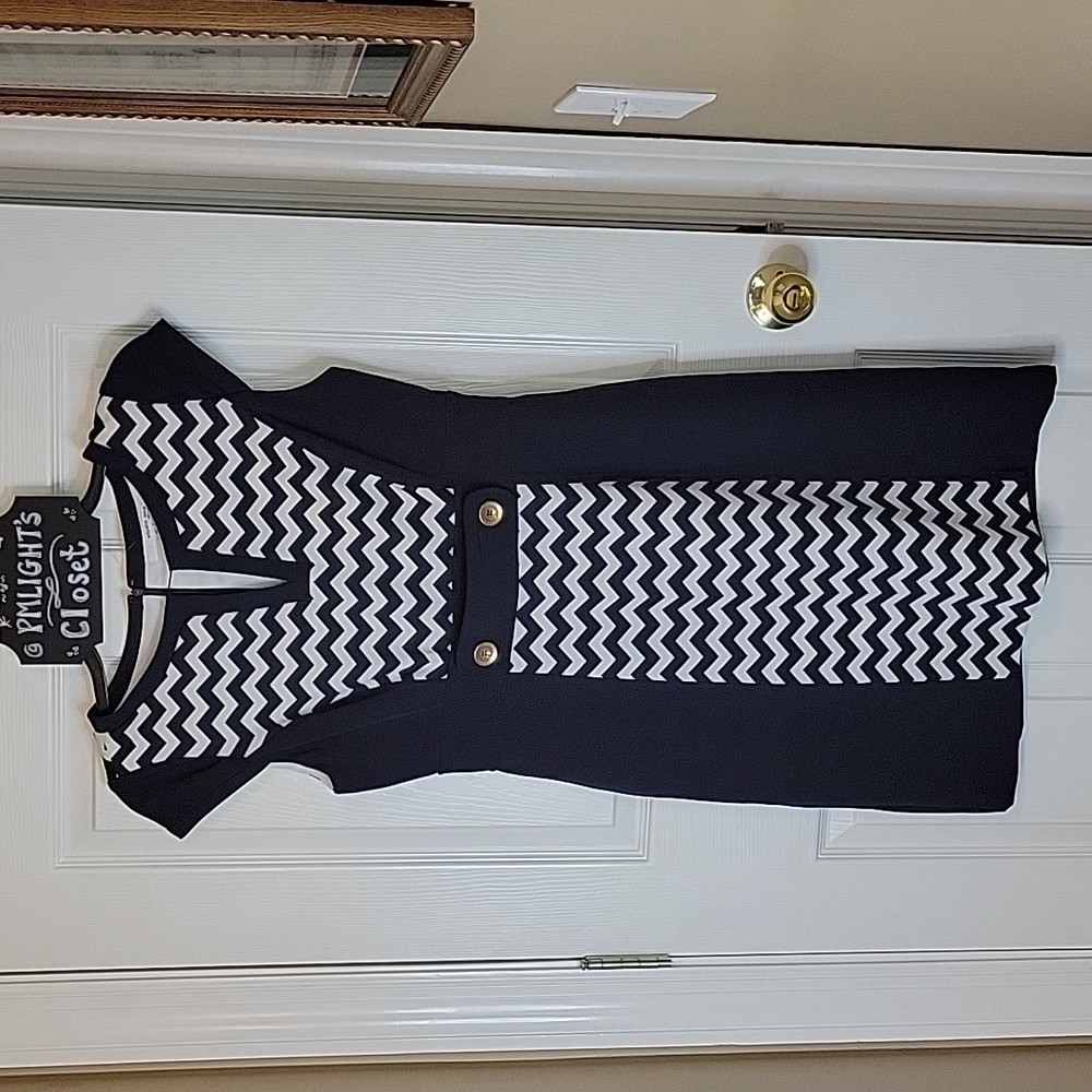 Studio One New York Dress 10 Black White Chevron Sheath